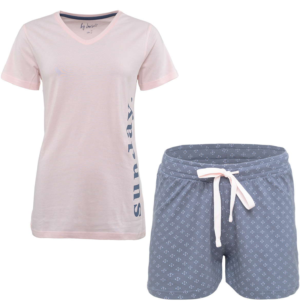 By Louise By Louise Dames Pyjamasets Roze / Blauw Shortama + Top Top Merken Winkel